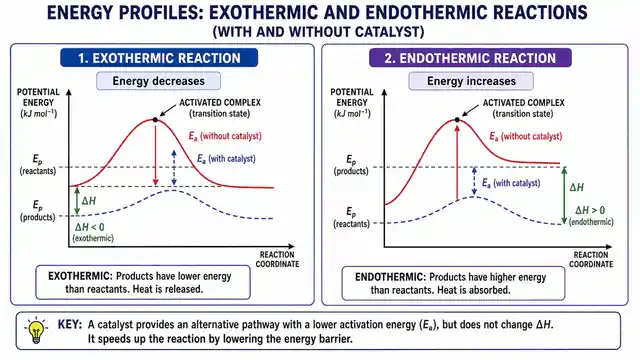 Energy profiles of exothermic and endothermic reactions