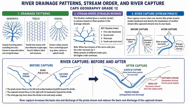 River drainage, stream order and capture