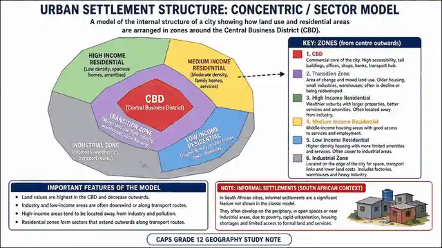 Urban settlement: concentric and sector models