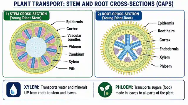 Plant transport in stem and root