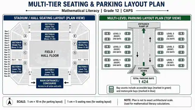 Multi-tier seating and parking layout