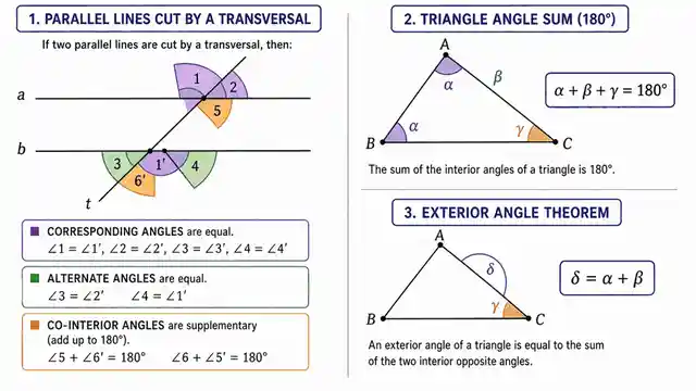 Parallel lines and the angle sum of a triangle