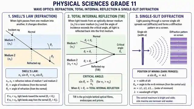 Refraction, total internal reflection and diffraction