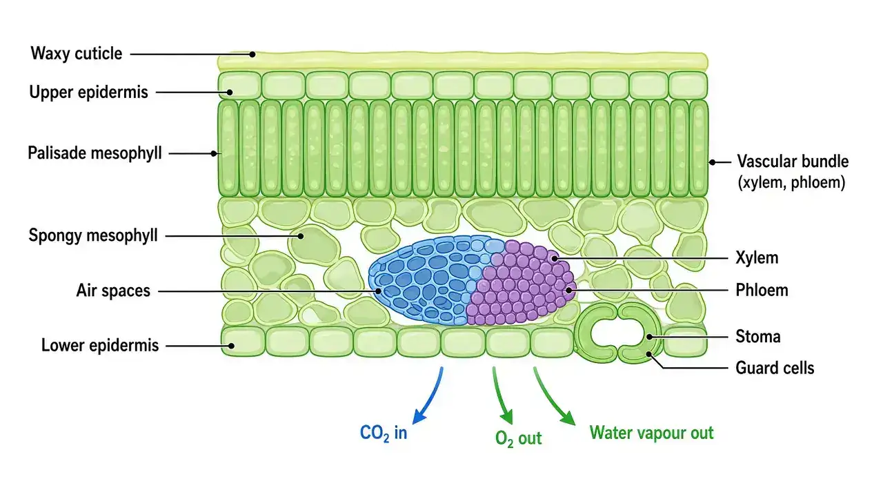 Plant organs: leaf, stem, root / leaf-cross-section