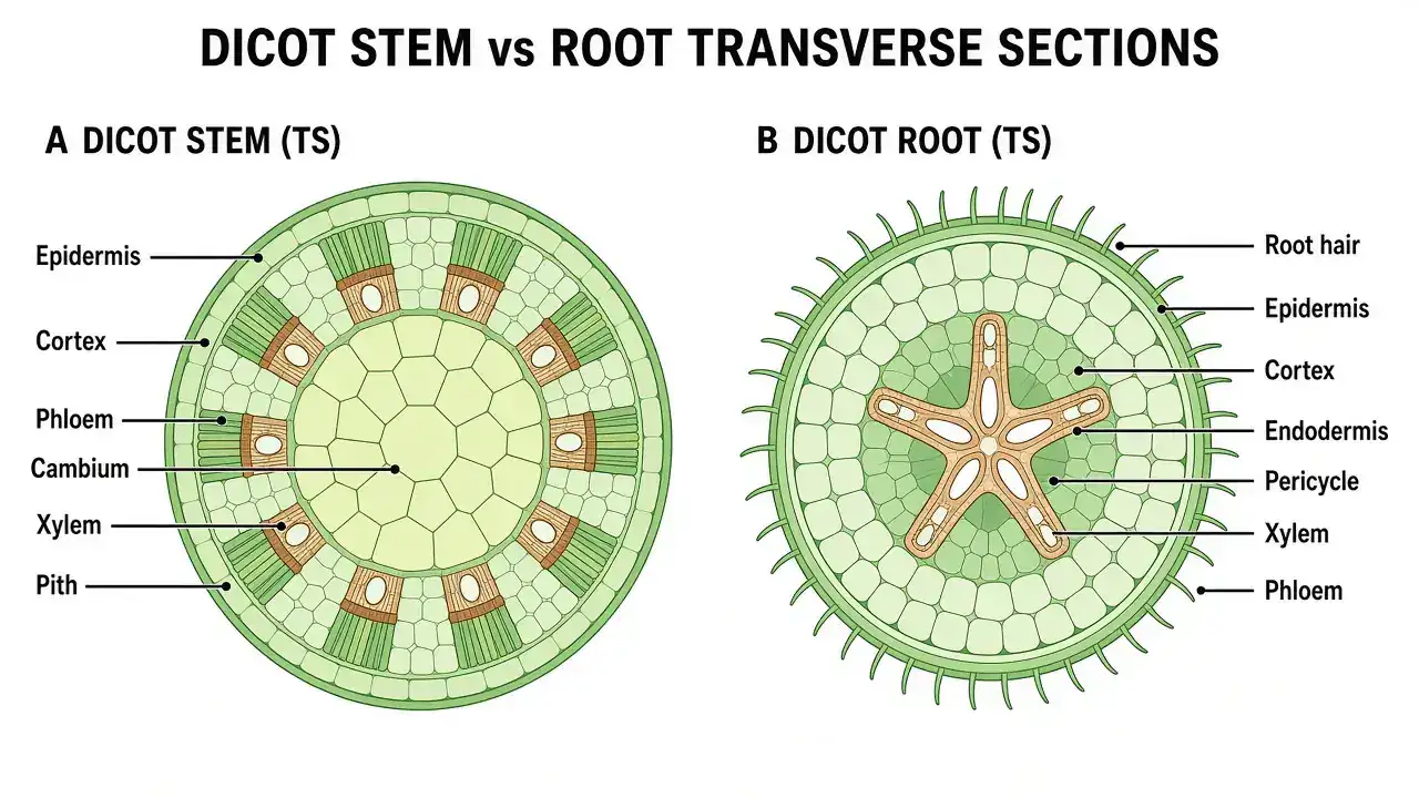 Plant organs: leaf, stem, root / stem-root-compare