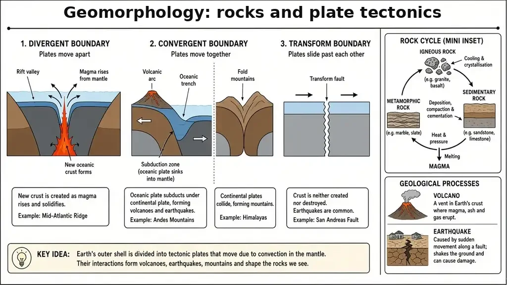 Geomorphology: rocks and plate tectonics